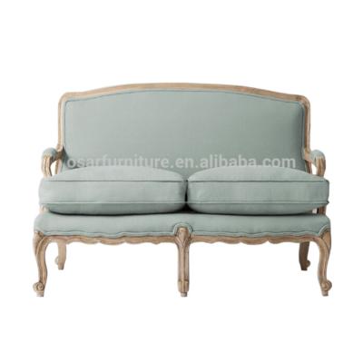 China French Provincial Blue Style Living Room Furniture Fabric Wood Frame Solid Wood Distressed Sofa Couch for sale