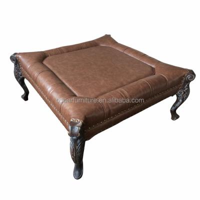 China American Style Leather Upholstered Hand Carved Wood Vintage Leather Coffee Tables for sale