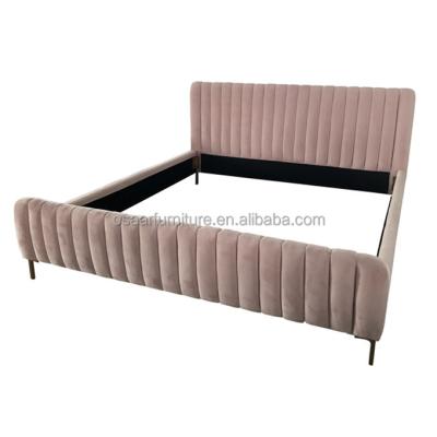 China Modern European Design Chromed Metal Leg Leg King Size Pink Velvet Bed for sale