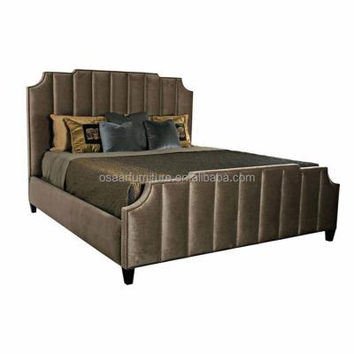 China Popular Stripe Design Stripe Design Brown Velvet Upholstered French King Bed for sale