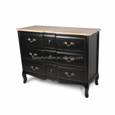 China With Three Drawers French Country Furniture Hand Carved Chest Of Drawers In Black Wood for sale