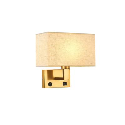 China USB hotel bedside lamp bedroom bedhead wall lamp indoor fabric shade modern reading light wall lamp interior for sale