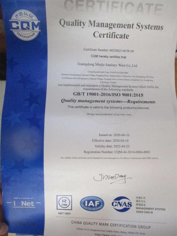 ISO9001 - Guangdong Minjie Sanitary Ware Co., Ltd.