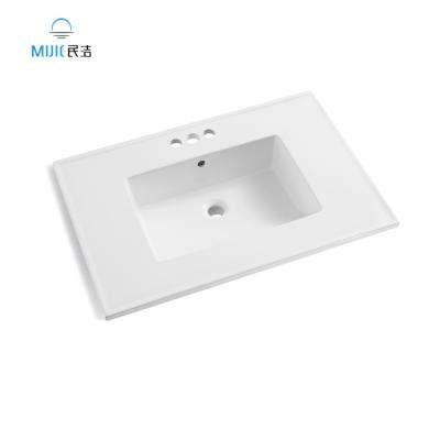 China Hot Selling Modern Slim Edge Ceramic Bathroom Hand Sink Ceramic White Cabinet Drop Downs Rectangular Bathroom Vanity Sink for sale