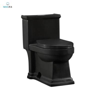 China Matt Black Color Siphonic One Piece Flush Toilet New Design Double-flush Double WC Commode Bathroom Black Ceramic Toilet for sale