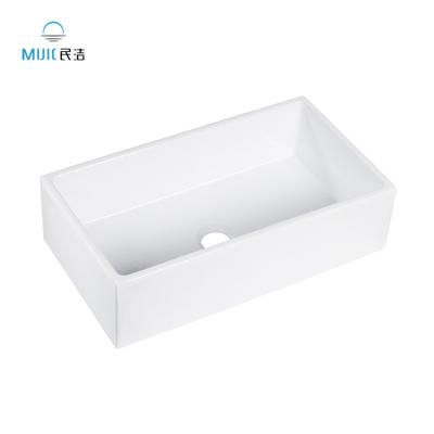 China cUPC Modern Rectangular Single Bowl Farmhouse White Porcelain Under Counter Mounted Sink Bowl White Ceramic Kitchen Sink for sale