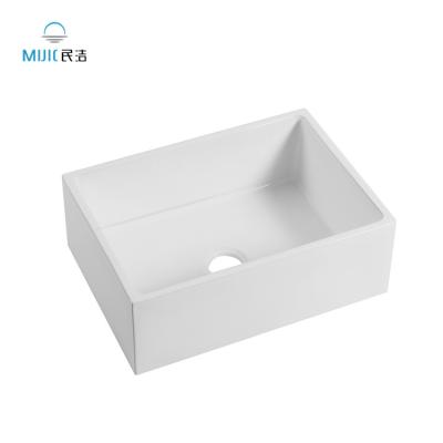 China Customized High Quality Modern Farmhouse Kitchen Sink Rectangular White Ceramic Handmade Single Bowl Apron Front Sink for sale