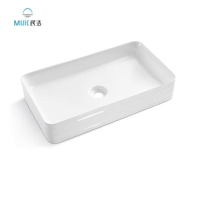 China Rectangle Modern Popular Modern Bathroom Vessel Sink Countertop White Ceramic Bathroom Sink for sale