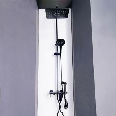 China With Sliding Bar New Design Black SquareThermostatic Chrome Bathroom Shower Mixer Set Wall Mount Waterfall Bathroom Taps Mixer Shower Faucet for sale