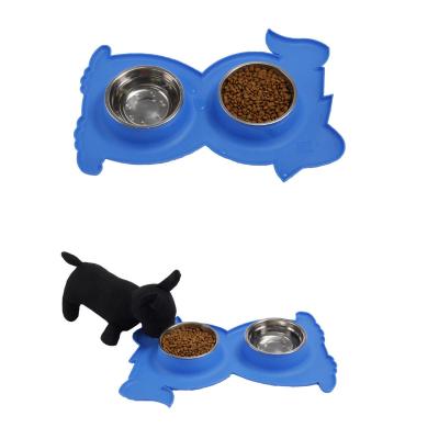 China Viable Dog Bowl Stainless Steel Metal Non Slip Custom Logo Silicone Nude Anti Spill Food Water Portable 2 in 1 Dog Bowl for sale