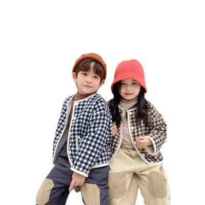 China New Breathable Winter Cotton Casual Plaid Printing Long Sleeve Children Girl Woolen Coat for sale