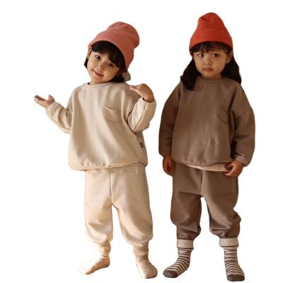 China Color Casual Loose Casual Pure Cotton Long Sleeve Hoodie Sports Kids Clothes Set for sale