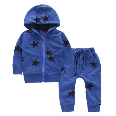 China Comfortable Children's Sweater Amazon Star Warm Five-pointed Star Printing Boy Long-sleeved Hooded Pants Suit for sale