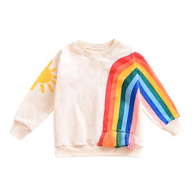 China 2021 Autumn New Style Children Sun Breathable Clothing Fringed Rainbow Pattern Sweater Long Sleeve T-shirt for sale