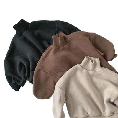 China Anti-wrinkle Loose Slip Shoulder Contracted Fleece Solid Collar Children's Tops Hoodie Kids Sweaters for sale