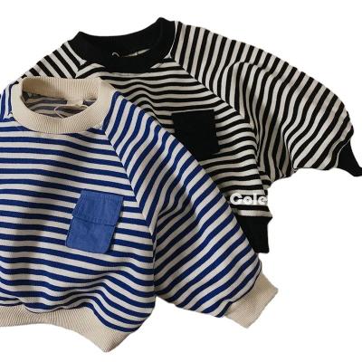 China 2021 Breathable Autumn Cotton Long Sleeve Round Collar Stripe Printing Kids Boys Shear for sale