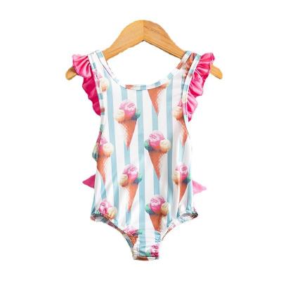 China 2022 Fashion Cotton Stripe Kids Lace Sleeveless Breathable Pink Swimsuit For Girls for sale