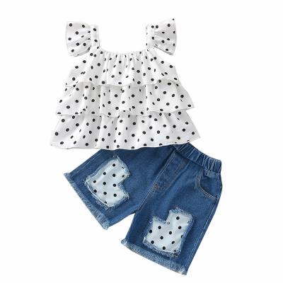 China Breathable White Wave Stitch Sleeveless Halter Tops And Shorts Spring Kids Girls Clothes Set for sale