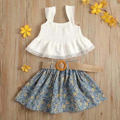 China Breathable High Quality Sleeveless Tops And Floral Skirt Kids Girl Clothes Set for sale