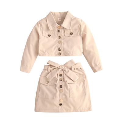 China Breathable Spring Autumn Long Sleeve Jacket And Short Skirt Clothes Set For Kids Girls for sale