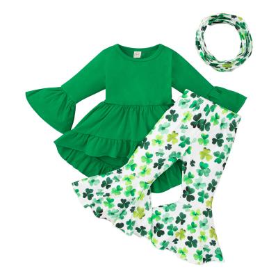 China Casual Hot Selling Long Sleeve Tops And Flared Pants Kids Fall Girl Clothes Set for sale