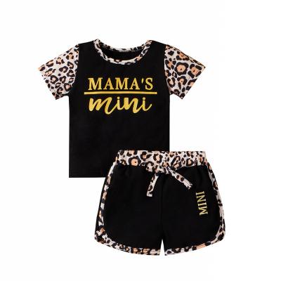 China Casual Leopard Print Summer Short Sleeve Tops And Shorts Baby Clothes Sets 4 Year Old Girls for sale