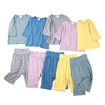 China Cheap QUICK DRY Modal Mid Sleeve Solid Color Kids Casual Pajamas Set for sale