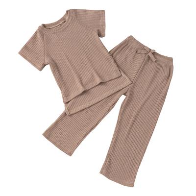 China 2021 Summer Girls Spring And Sweater Casual Solid Color Pants Khaki Non-hooded Clothes Sets for sale