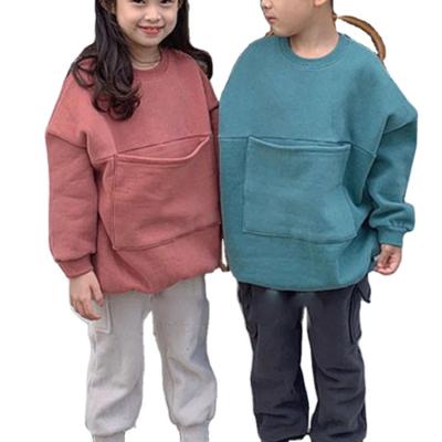 China 2021 Fashion New Big Pocketsr Breathable Loose Round Neck Collar Long Sleeve Kids Girl Fleece for sale