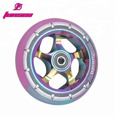 China Freestyle hotsale parts freestyle rebound/abrasion street extreme kick scooter cheap high turn alloy scooter wheels 110mm wheel one wheel scooter for sale