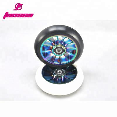 China 2 black wheels stunt scooter aluminum alloy 6061 material 12 spokes color kick scooter parts skatepark ride scooter 100mm wheels for wholesale for sale