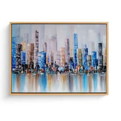 China HD Print Modern City Building Silhouette Modern Wall Art Abstract Cityscape Oil Paintings With Frame for sale