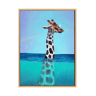 China Blue Modern Home Decor Artwork View Animal Ready To Hang Wall Art Cute Giraffe Canvas Painting for sale