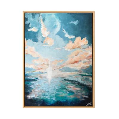 China Custom large abstract framed art canvas printing seascape oil paintings for wall deocr for sale