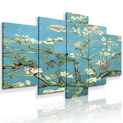 China Modern 5 Panel Set Blooming Apricot Flower By Van Gogh Painting Reproduction Canvas Wall Art For Living Room Decor for sale