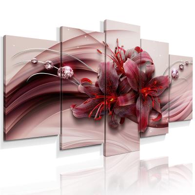 China Modern Abstract Beautiful Purple Lily Flower 5 Piece Canvas Wall Art Poster Print Home Decor for sale