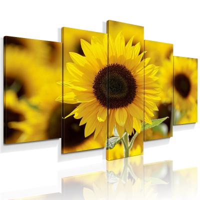 China Modern 5 Pieces Nature Sunflower Flower Yellow Sunflower Flowers Photography Canvas Wall Art Sunny For Living Room Decor for sale