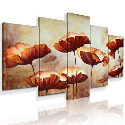 China Wholesale Modern 5 Pieces of New Chinese Style Split Leaf Lotus Painting Canvas Wall Art for Home Decoration for sale