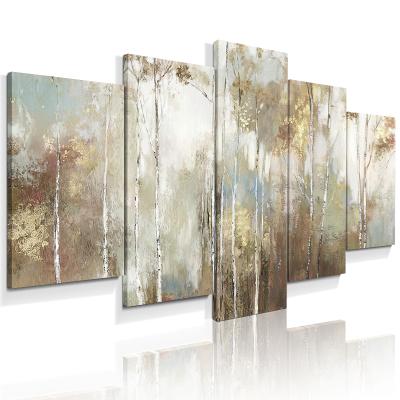 China Hot Sale Modern Modern Home Abstract Canvas Wall Art - 5 Pieces Forest Landscape Painting Good for sale