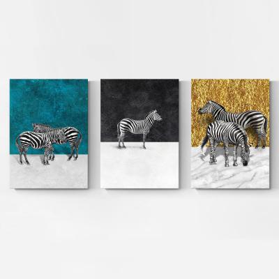 China Wholesale New Classic/Postmodern 3 Pieces Sets Custom Animal Zebra Stretched Wall Art Painting Prints Of Triptych Abstract On Canvas for sale