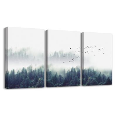 China Modern 3 Pieces Stretched Canvas HD Print Misty Forests Trees Home Wall Art Decor Spring Landscape Painting for sale