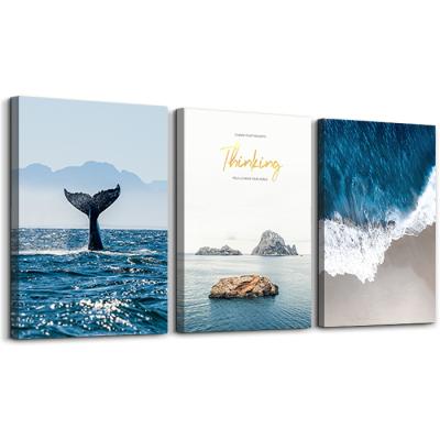 China Modern 3 Panels Sea Beach Seascape Modern Pictures Stretched Canvas Prints For Living Room Bedroom Home Office Decorations for sale