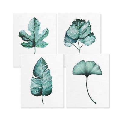 China Nordic 4 Pieces 8x10 Inches Green Leaves Botanical Floral Garden Custom Unframed Canvas Painting Print Set Wall Art For Home Decor for sale