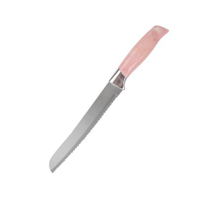 China Tuomei Viable Professional Kitchen Knife 8 Inch Bread Knife Stainless Steel Blade Serrated Knife With Pink PP Handle for sale