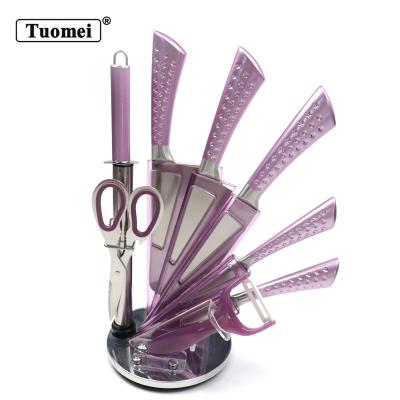 China TUOMEI Viable High Quality 8PCS Kitchen Knife Set Starred Profile Hollow Handle Knife Set With Acrylic Knife Block In Colored Box for sale