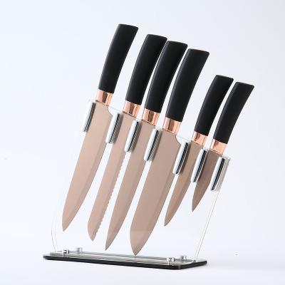 China Durable Chinese Premium Black Handy Copper Blade Sharp Cut Meat Kitchen Knife Sets for sale