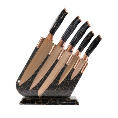 China TUOMEI Morden Viable Luxury 6Pcs Kitchen Knife Set Black Lightning Handle Stainless Steel Kitchen Knife Set With Stand for sale