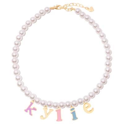 China New Product CLASSIC Personal Custom Oil Drip Letter Necklace Custom Pearl Princess Necklace for sale