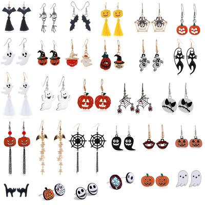 China New Product Halloween Cute Horror Personality Halloween Pumpkin Alloy Spider Skull Alloy Drop Earrings Funny Drop Earrings for sale