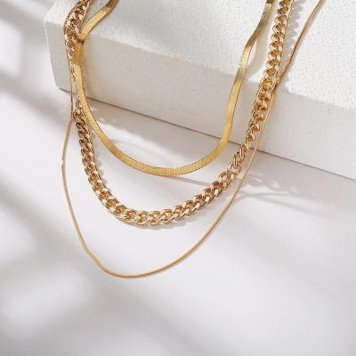 China Korea Style Personalized Three-Layer Twist Clavicle Chain Fashion Simple Multilayer Thick Chain Stacking Necklace for sale